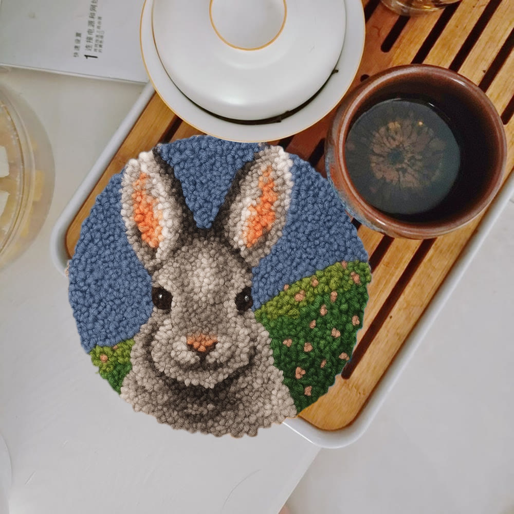Lovely Grey Rabbit Punch Needle Kit - Diy Needlepoint For Beginner | Nice Handmade Craft - 5 inch Coaster Kit - image 13