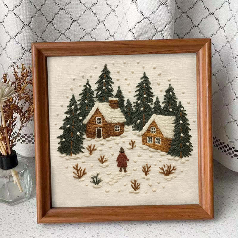 Rubbyoo Embroidery Kit - Snowy Town | Winter Landscape Craft | Christmas Handmade Decor  - Embroidery Kit Plus An Extra Frame - image 9