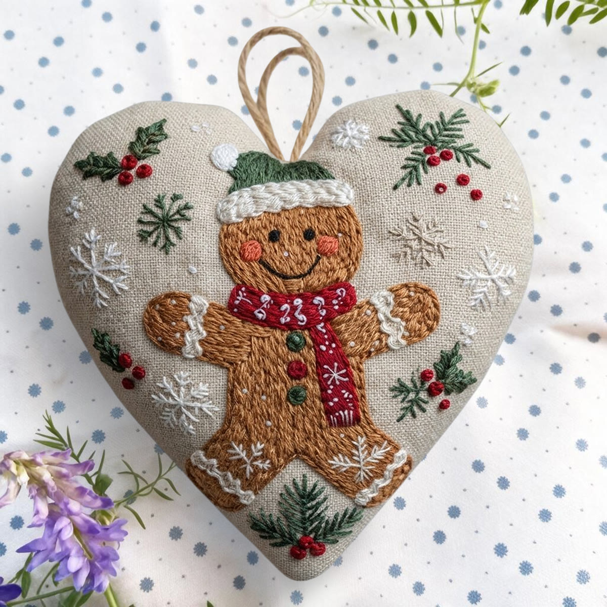 Rubbyoo Heart Embroidery Kit -  Adorable Gingerbread Man | Ideal Holiday Needlepoint For Beginners | Cute Christmas Kitchen Wall Decor  - image 6