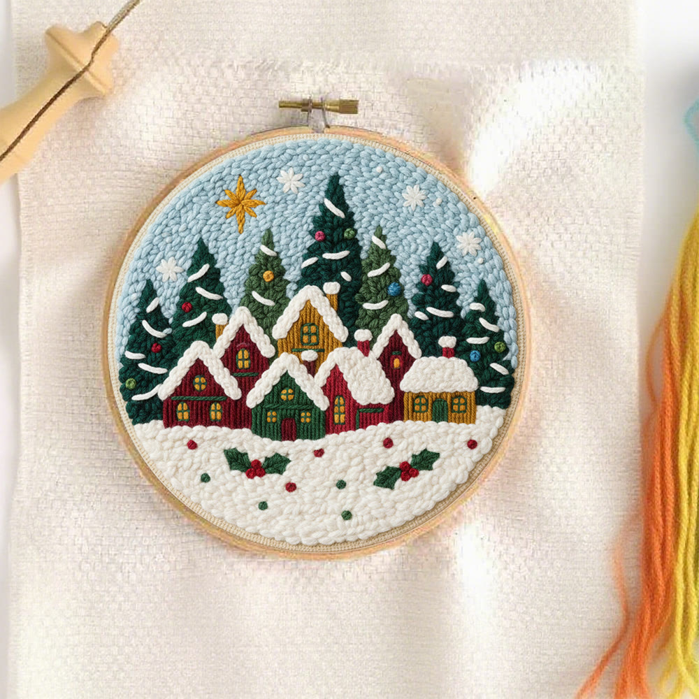Twinkling Snowy Village Punch Needle Kit – Handmade Gift | Charming Seasonal Wall Piece - image 6