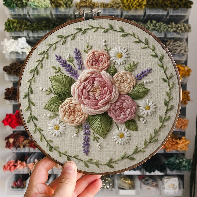 Rubbyoo Embroidery Kit - Peony Lavender Wreath | Elegant DIY | Timeless Present - image 7