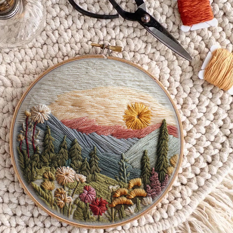 Rubbyoo Embroidery Kit - Alpine Floral Sunset | Outdoor-inspired Diy | Boho Wall Art Kit - image 7