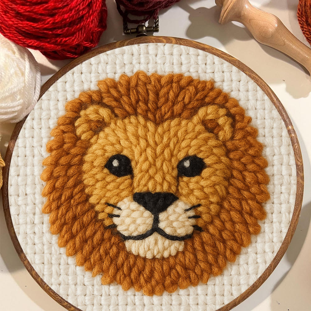 Cute Lion Punch Needle Kit - Handmade Animal Yarn Craft  | Diy Gift For Child - image 8