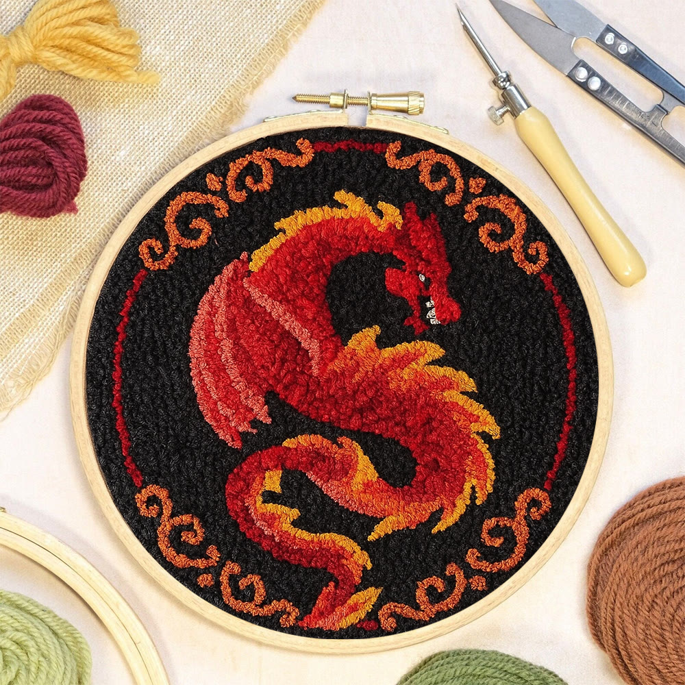 Fire Dragon Punch Needle Kit - Artisan-crafted Art | Fantasy Decor Accent - image 6