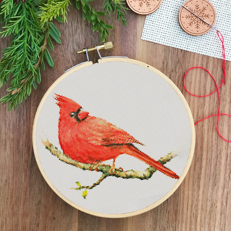  Cross Stitch Kit - Red Cardinal | Handmade Christmas Ornaments | Easy Bird Needlepoint  - image 8