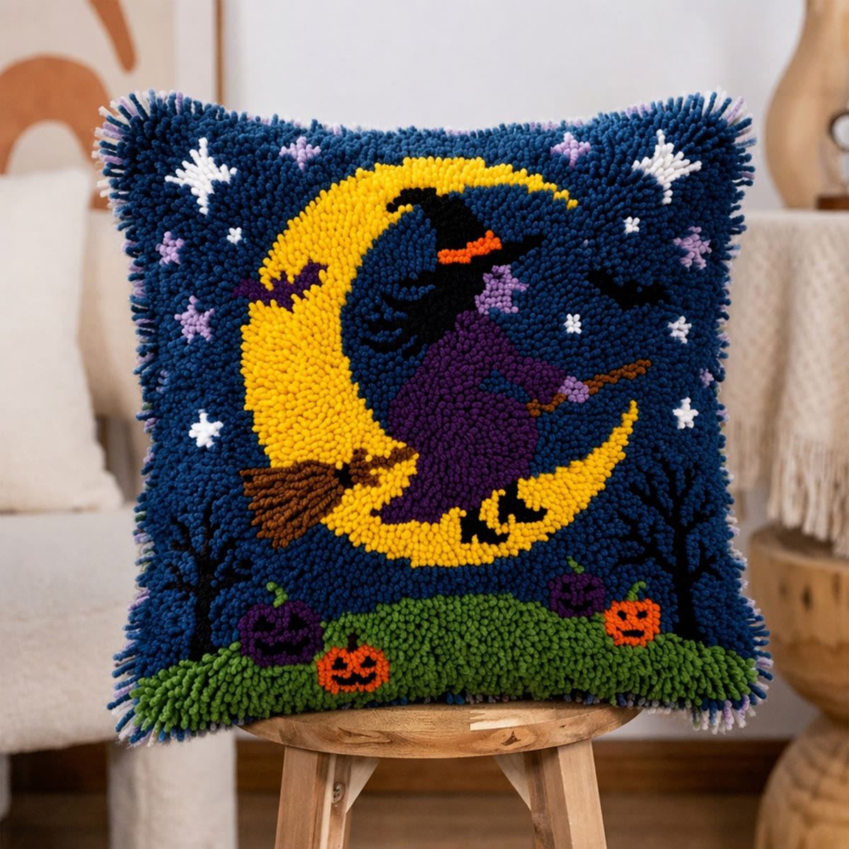 Rubbyoo Latch Hook Pillow Kit - Flying Witch | Cozy Cushion Art | Diy Halloween Room Decor - image 6
