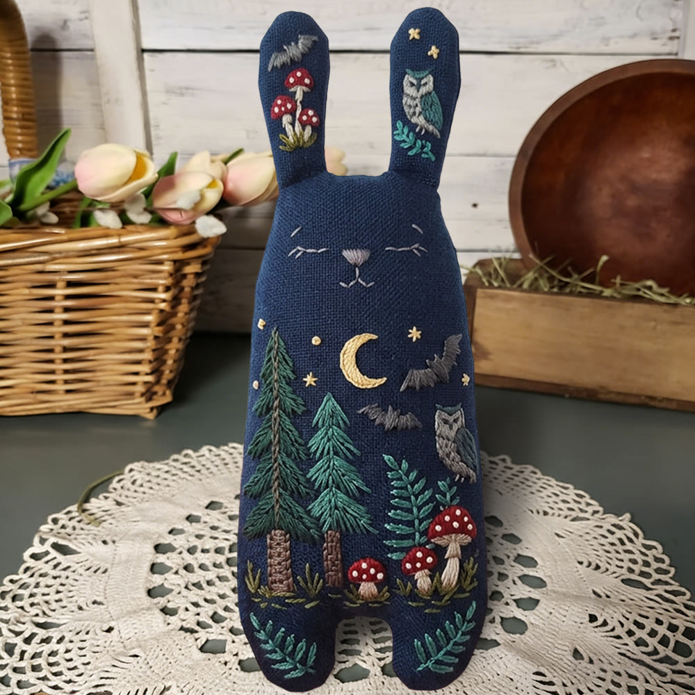 Rubbyoo Bunny Toy Embroidery Kit - Night Forest And Owl | Breezy Diy | Magical Dark Academia Decor - image 4