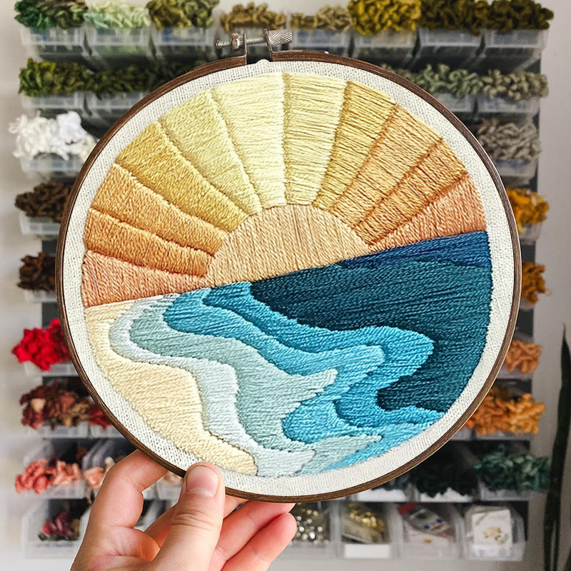 Rubbyoo Embroidery Kit - Sky And Sea | Diy Landscape Hoop Art | Perfect For Desk Decoration  - image 7