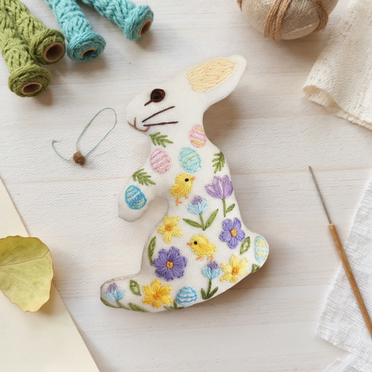 Rubbyoo Rabbit Embroidery Kit - Happy Chicks | Easter Animal Artwork | Holiday Wall Hanging  - image 4