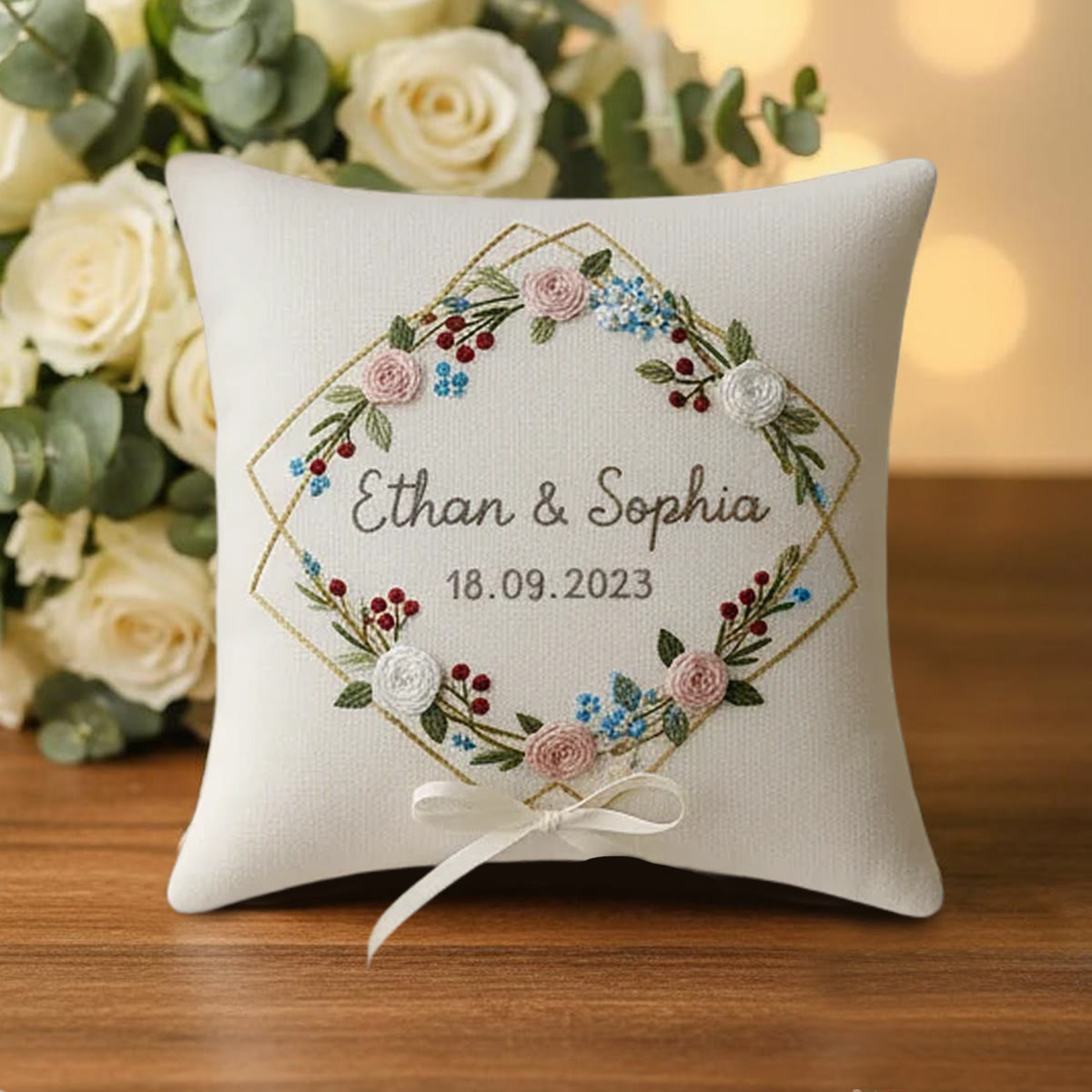 Rubbyoo Personalized Ring Bearer Pillow Embroidery Kit - Floral Wreath Hexagon Decor | Creative Handmade Display | Perfect For Wedding - image 11