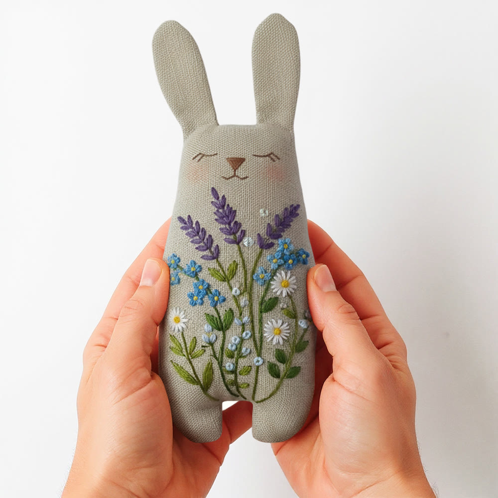 Rubbyoo Bunny Toy Embroidery Kit - Lavender And Blue Floral | Animal Sewing Kit | Diy Bunny Fluffy Toy - image 2
