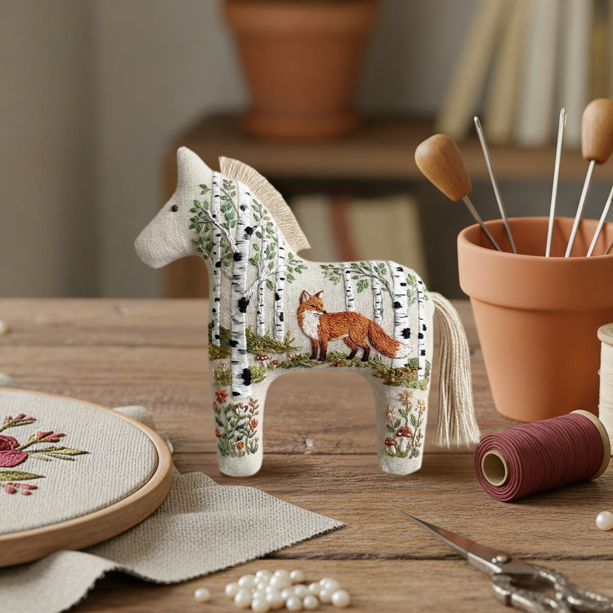 Rubbyoo Dala Horse Embroidery Kit - Fox And Birch Forest | Unique Birthday Gift For Her | Boho Forest Hanging Accessory - image 7