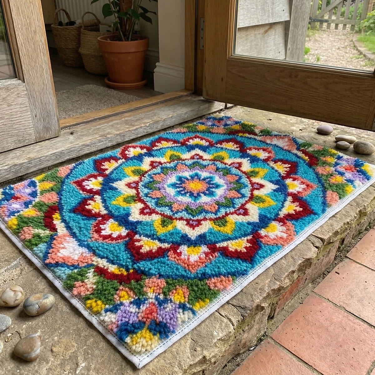 Rubbyoo Latch Hook Rug Kit - Mandala Design |  Diy Rug For Beginner | Handmede Outdoor Mat  - image 7