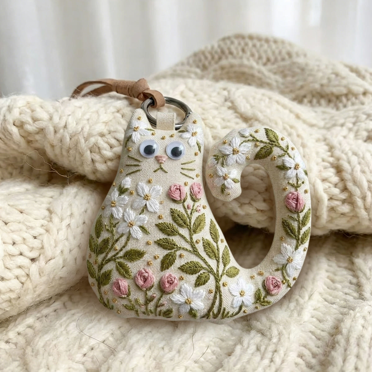 Rubbyoo Cat Embroidery Kit - White Blossoms | Sweet Gift For Her | Elegant Purse Charm - image 4