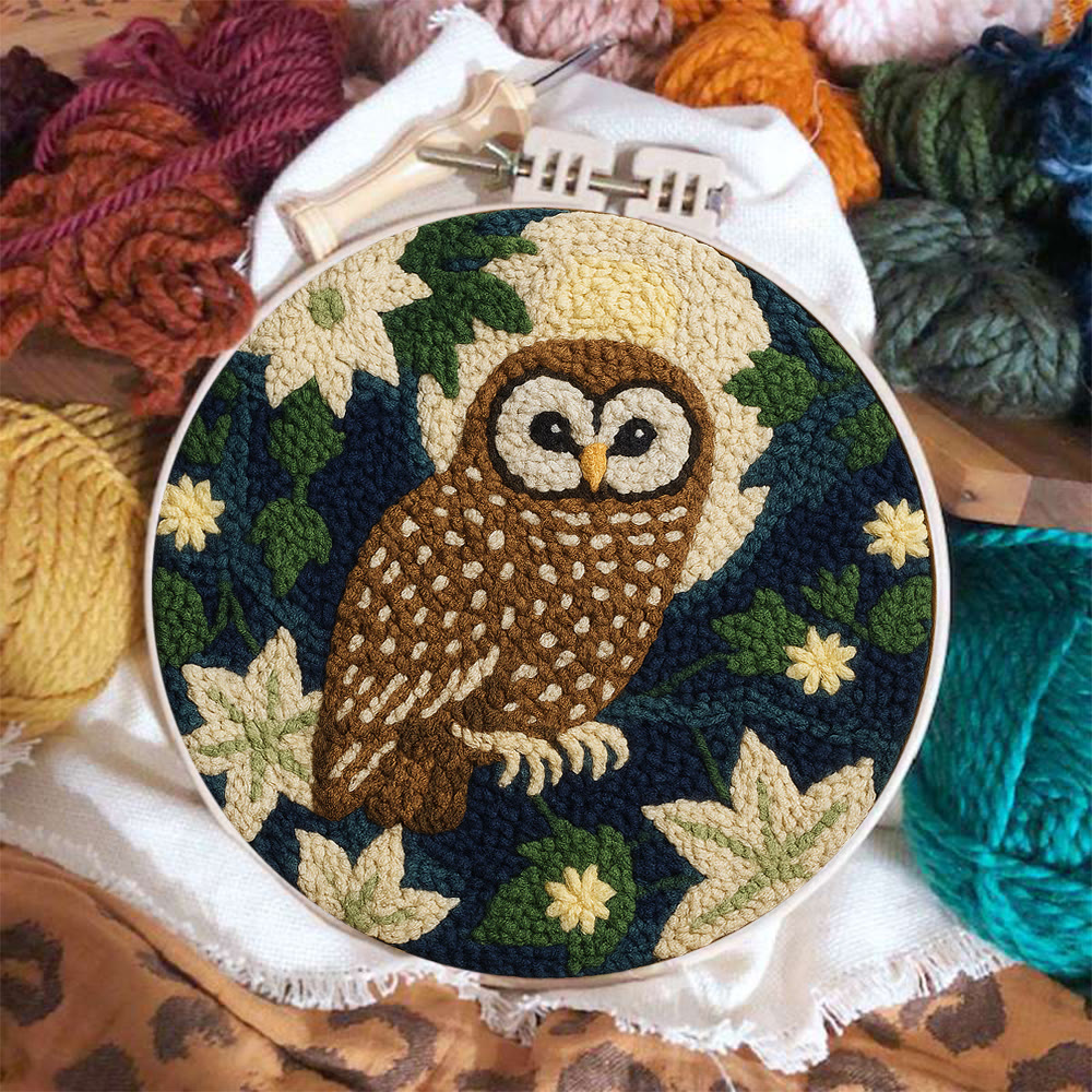 Nocturnal Owl Floral Punch Needle Kit – Artisanal Handcraft Creation | Exquisite Wall Hanging - image 3