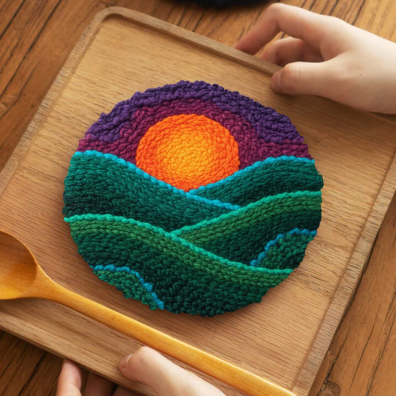 Purple Hued Sunset Mountain Range Punch Needle Kit – Handmade Decor Pendant | Newbie Friendly Diy Craft - 5 inch Coaster Kit - image 4
