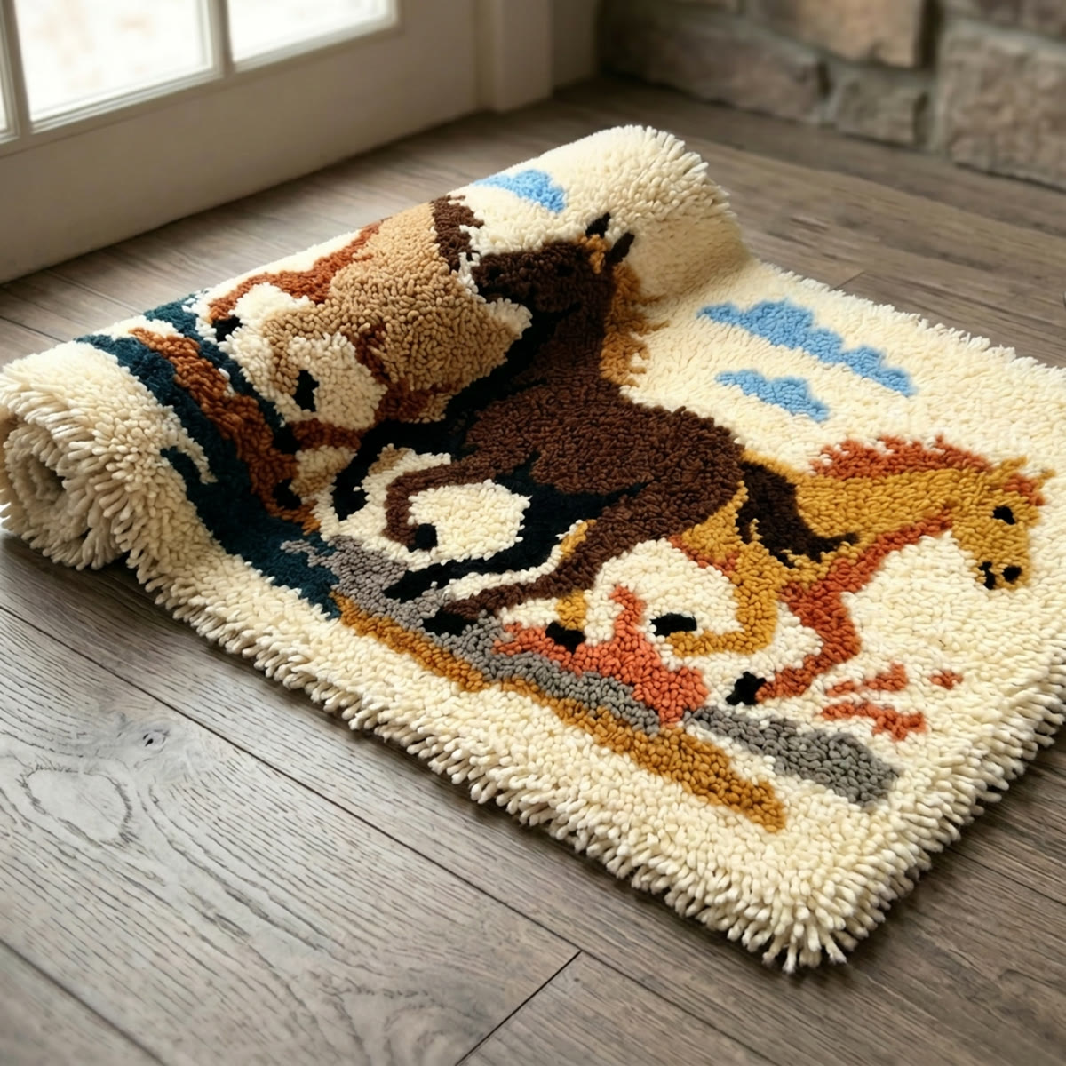 Rubbyoo Latch Hook Rug Kit - Running Horses | Handmade Housewarming Gift |  Mudroom Mat - image 9