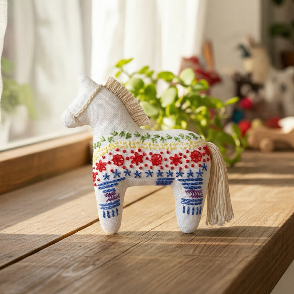 Rubbyoo Dala Horse Embroidery Kit - Tiny Flowers | Small Handmade Gift | Scandinavian Folk Art Ornament - image 5