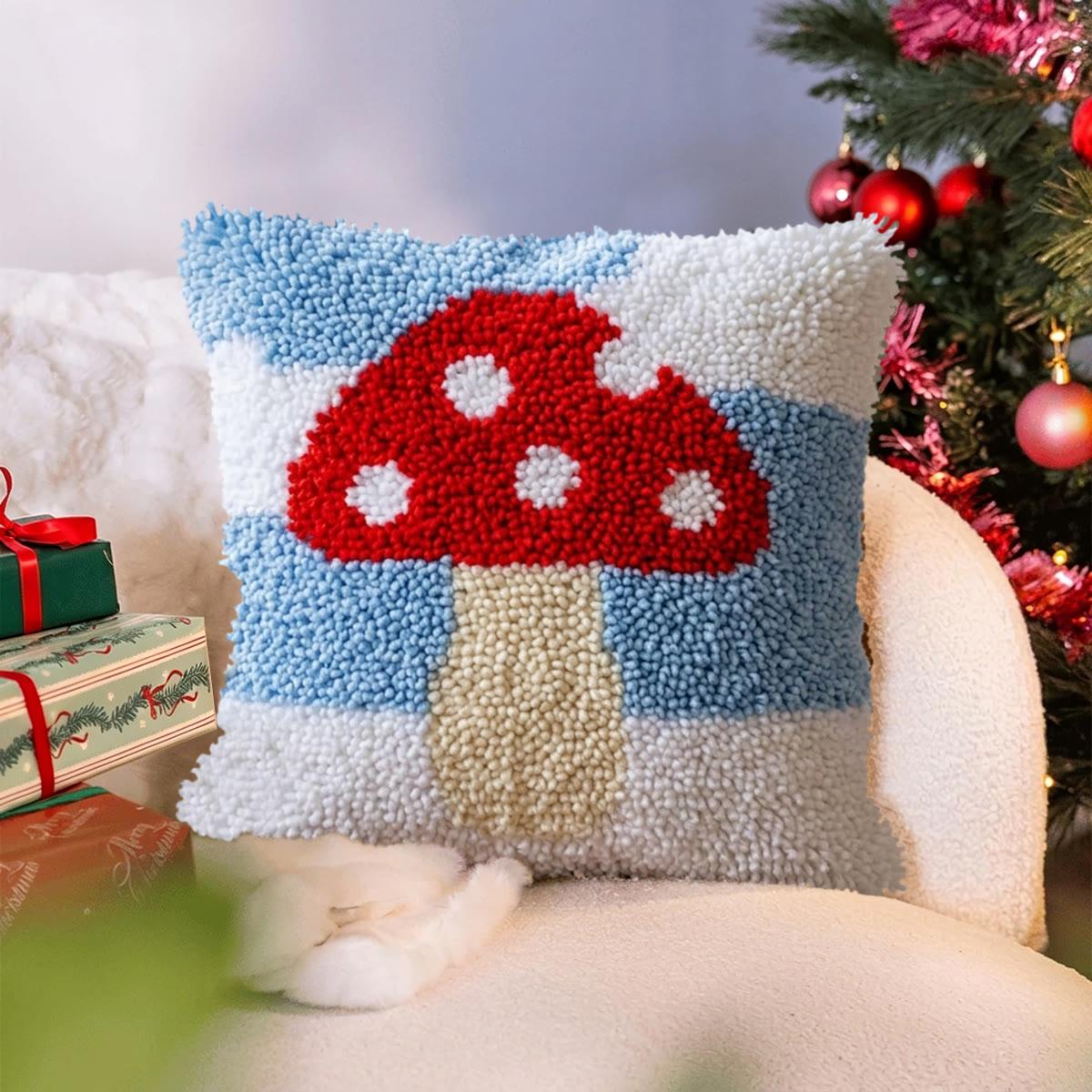 Rubbyoo Latch Hook Pillow Kit - Red Mushroom | Decorative Cushion Cover | Tufted Handmade Art  - image 8