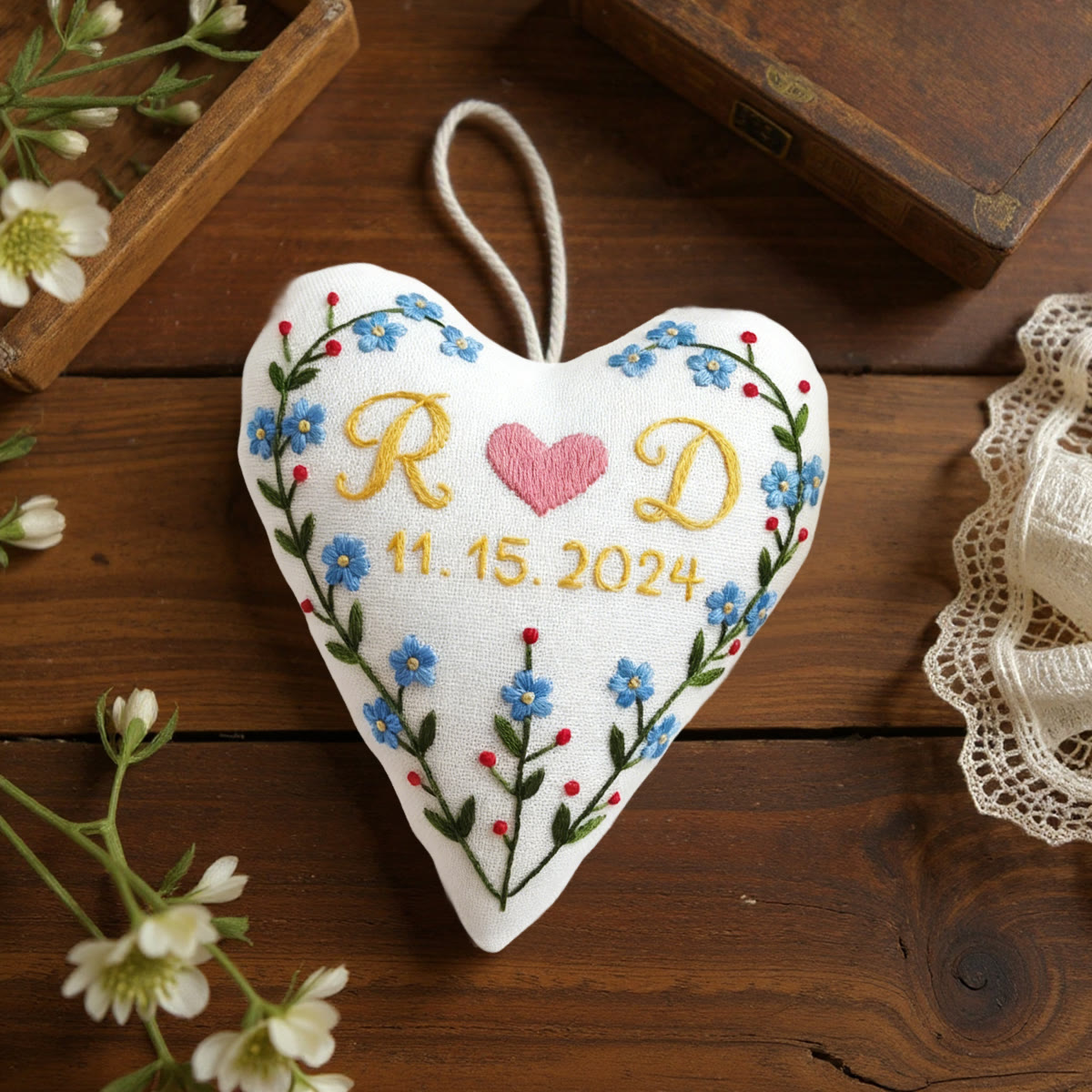Rubbyoo Heart Embroidery Kit - Initials Heart Blue Floral | Tailored Handstitched Craft | Anniversary Preferred Pick - image 8