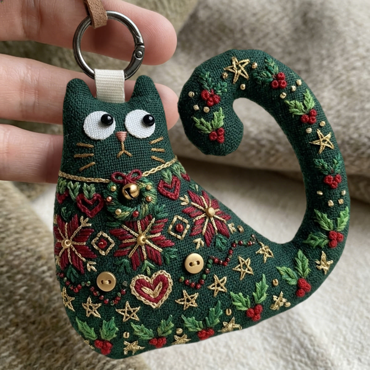 Rubbyoo Cat Embroidery Kit - Holly And Berries | Elegant Gift For Moms | Auto Rearview Mirror Charm - image 7