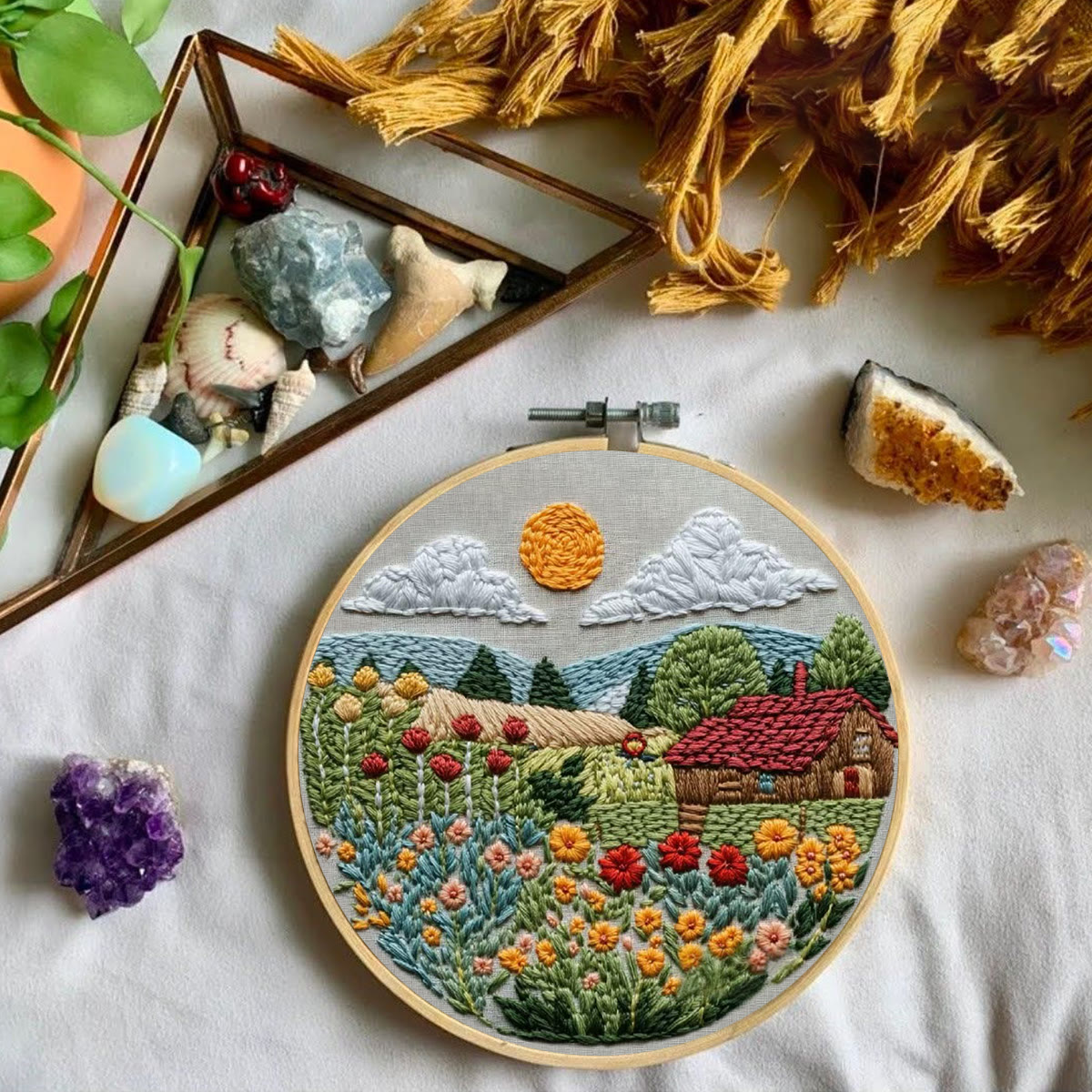 Rubbyoo Embroidery Kit - Sunlit Flower Field Cottage | Vibrant Indoor Wall Accent | Top Gifting Option - image 7
