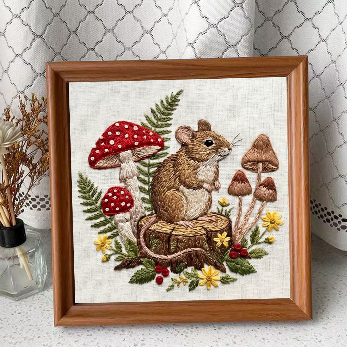 Rubbyoo Embroidery Kit - Woodland Mouse | Autumn Vibe Ornament | Easy-to-do Animal Motif Needlework - Embroidery Kit Plus An Extra Frame - image 10