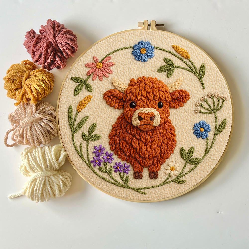 Floral Cow Punch Needle Kit - Diy Punch Needle Coaster | Adorable Animal Artcraft | Handmade Birthday Gifts  - image 10