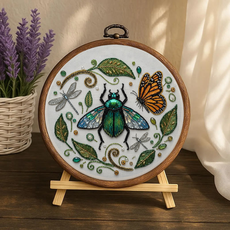 Rubbyoo Bead Embroidery Kit - Flying Bug | Unique Insect Hoop Art | Diy Handmade Needlepoint  - image 8