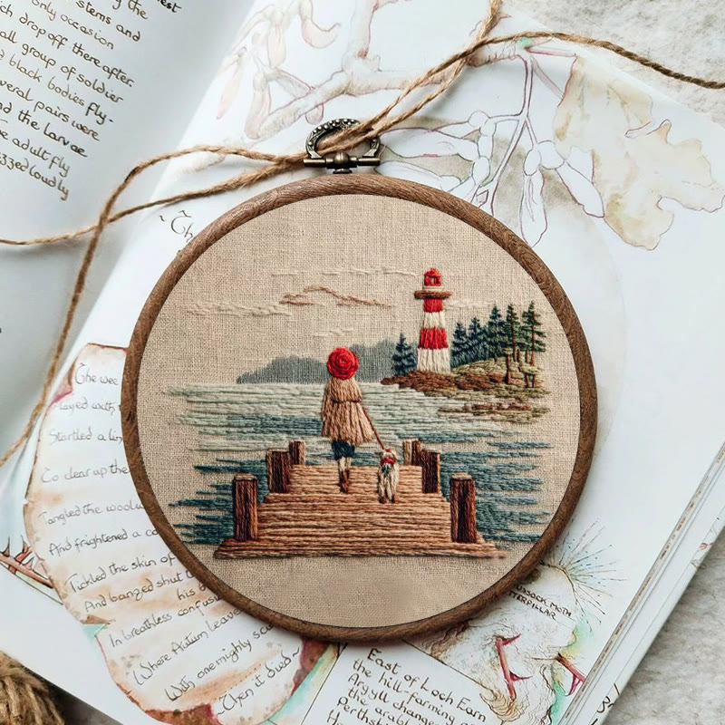 Rubbyoo Embroidery Kit - Coastal Lighthouse Walk with Pet | Nestlike Craft | Presentable Warm Living Wall Art - image 5