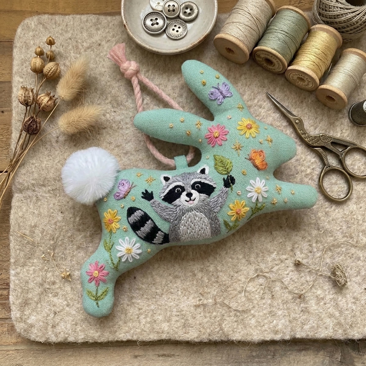Rubbyoo Rabbit Embroidery Kit -  Wildflower With Raccoon | Perfect For Holiday Decorating | Woodland Animal Diy Hoop Art Craft Gift - image 4