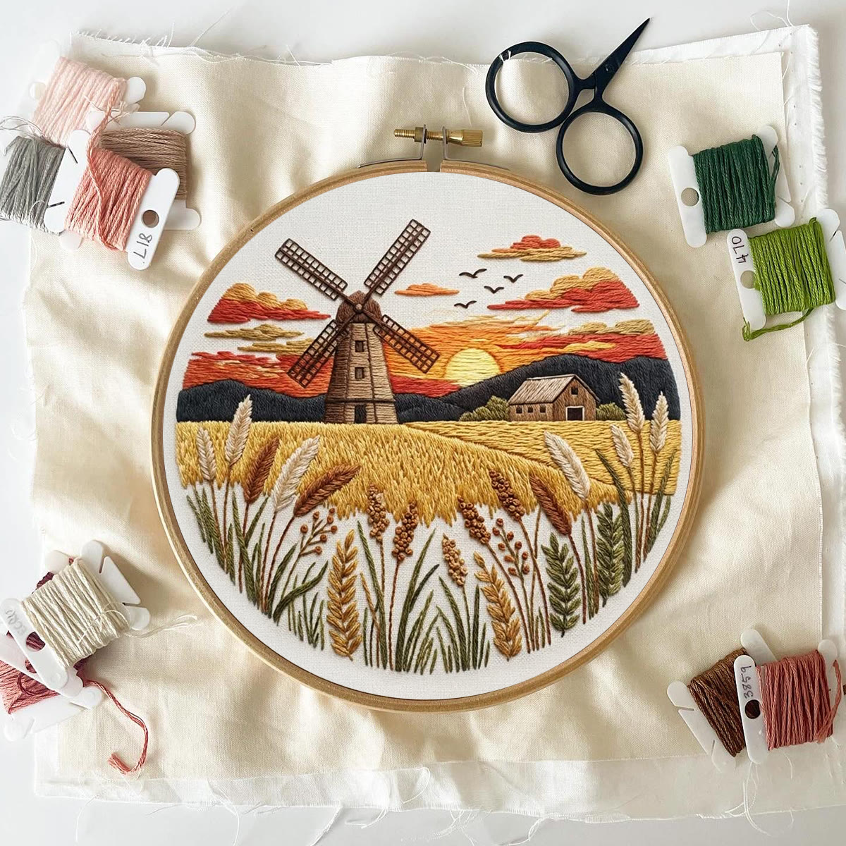 Rubbyoo Embroidery Kit - Countryside Sunset | Creative Landscape Craft | Handmade Desk Ornament - image 5