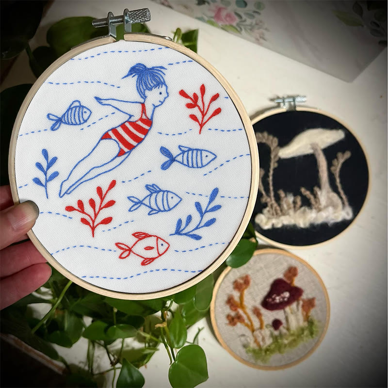 Rubbyoo Embroidery Kit - Swimming Girl | Undersea Fish Handicraft | Perfect Gifts For  Swimming Lovers - image 5