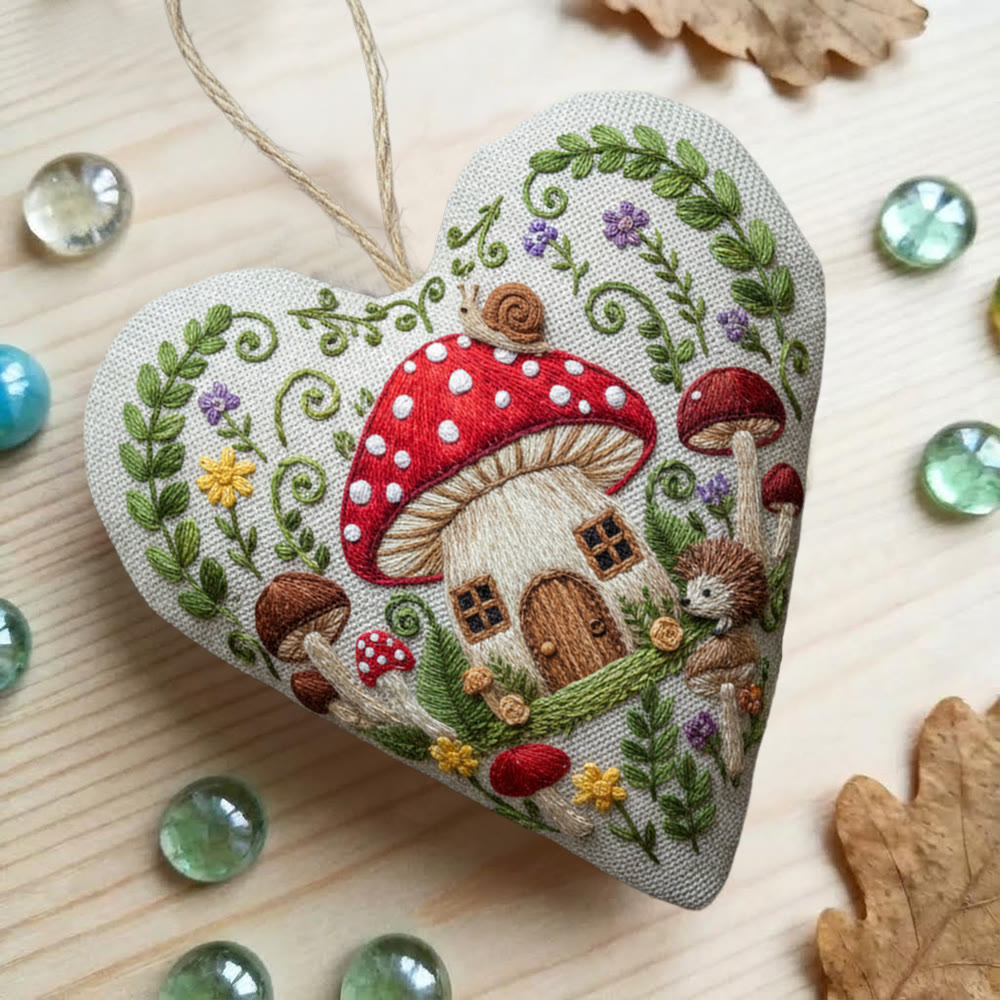 Rubbyoo Heart Embroidery Kit - Mushroom Cottage And Hedgehog | Enchanting Diy | Whimsical Gift Idea - image 6