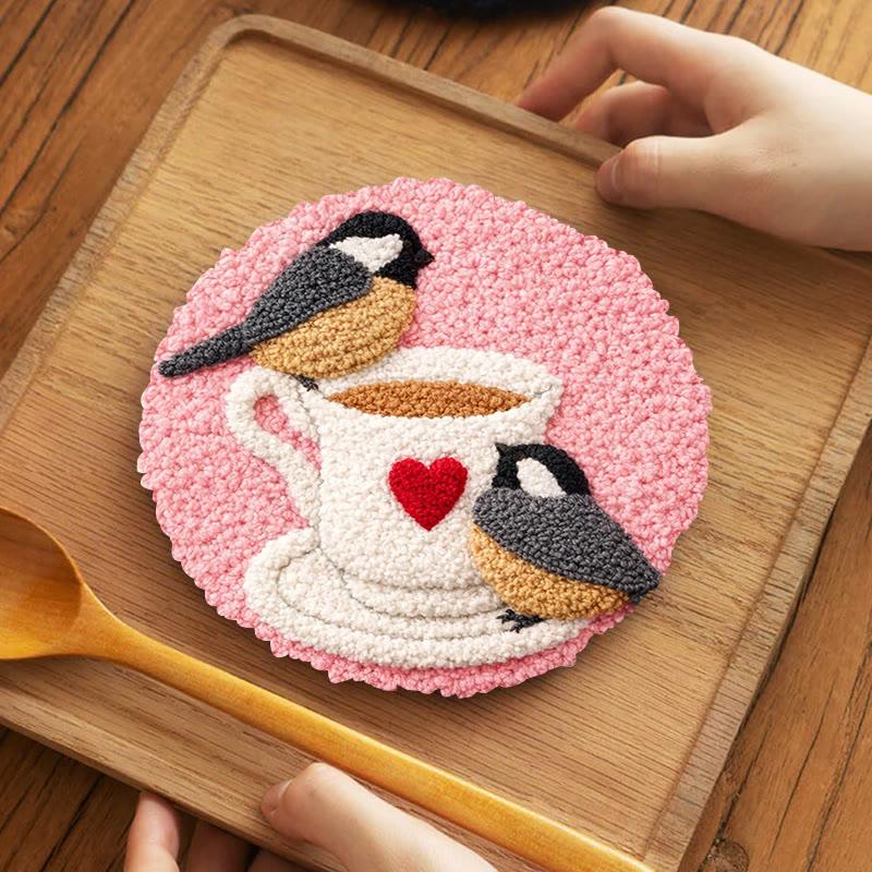 Blush Heart-cup Chickadees Punch Needle Kit – Essential Gifting Option | Heartwarming Decor Accent - 5 inch Coaster Kit - image 4
