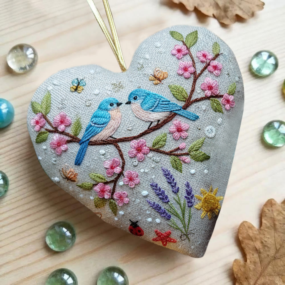 Rubbyoo Heart Embroidery Kit - Cherry Blossom Pair Birds | Romantic Handcraft | Perfect Date Gift Option - image 6