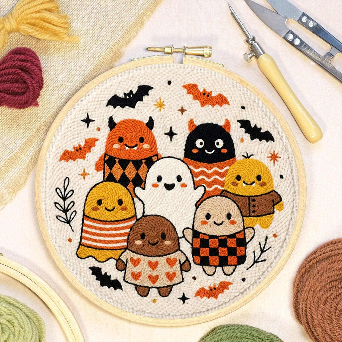 Ghost Friends  Punch Needle Kit - Distinctive Halloween Theme Decor | Lovely Cartoon Sewing Kit For Kids - image 3