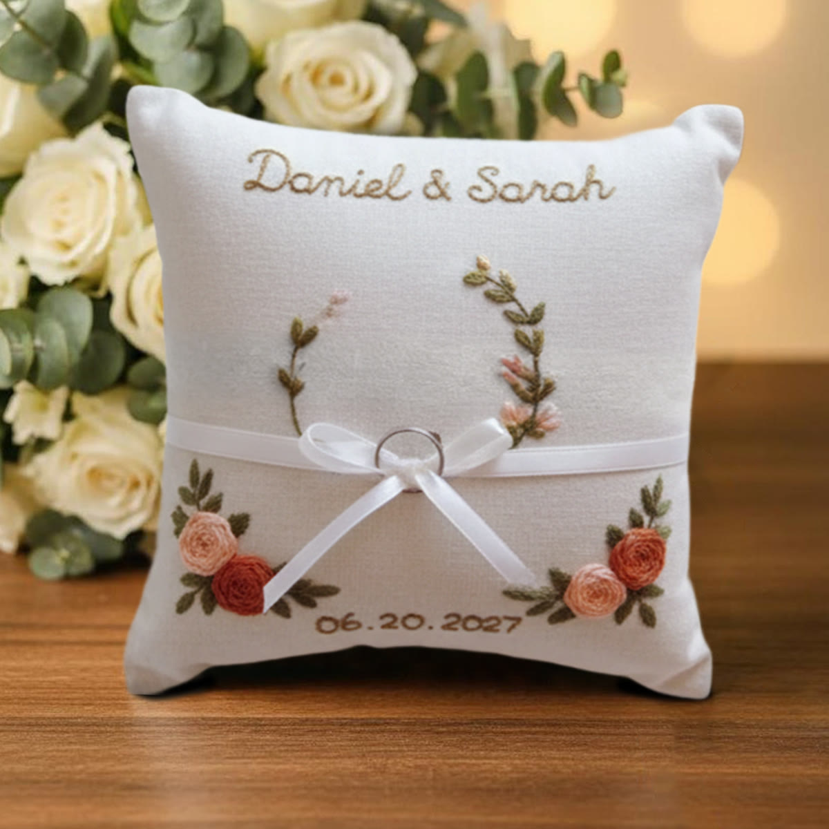 Rubbyoo Personalized Ring Bearer Pillow Embroidery Kit - Dual Rose Sprig Ribbon | New Crafter-friendly | Anniversary Gifts - image 8