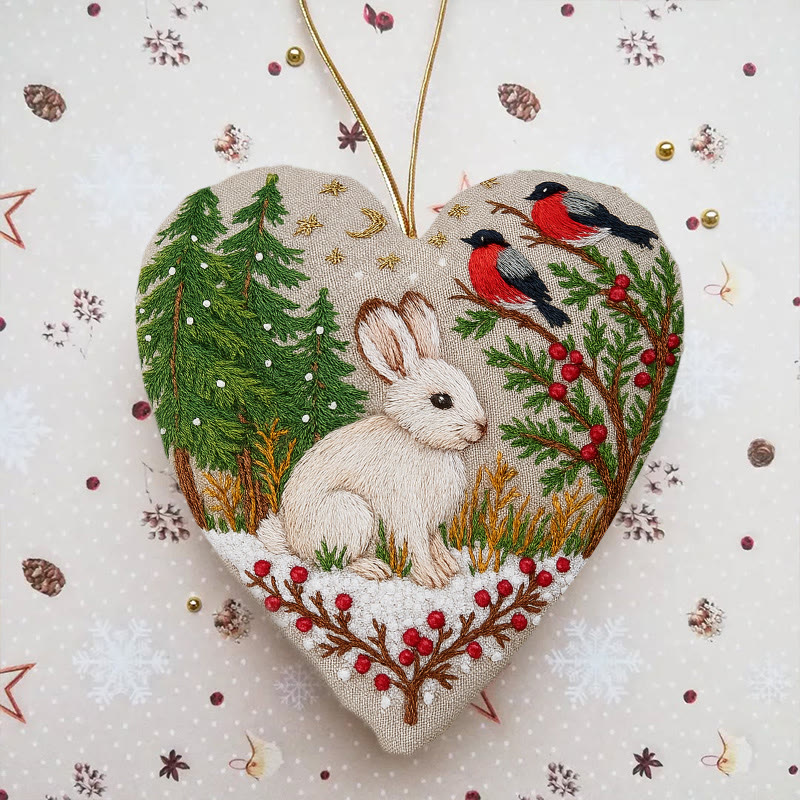Rubbyoo Heart Embroidery Kit - Lovely Rabbit |  Beginners Sewing Decorations | Christmas Handmade Decor  - 6 inches hoop kit - image 1