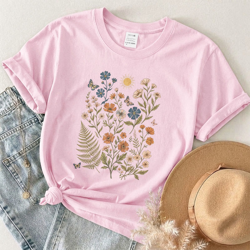 Rubbyoo Charming Flowers Graphic Tee  - Botanical Floral T-shirt Gift | Comfort Stylish Outfit  - Pink - 2XL - image 8