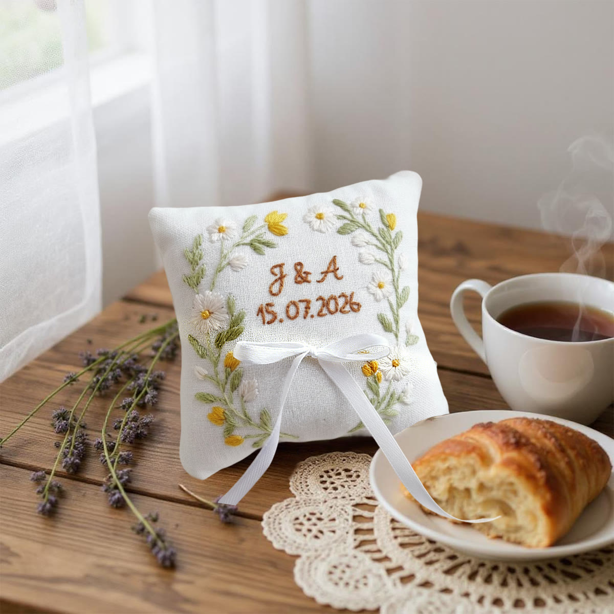 Rubbyoo Personalized Ring Bearer Pillow Embroidery Kit - Daisy Floral Wreath Decor | Exquisite Handmade Creation | Perfect Anniversary Gift - image 4