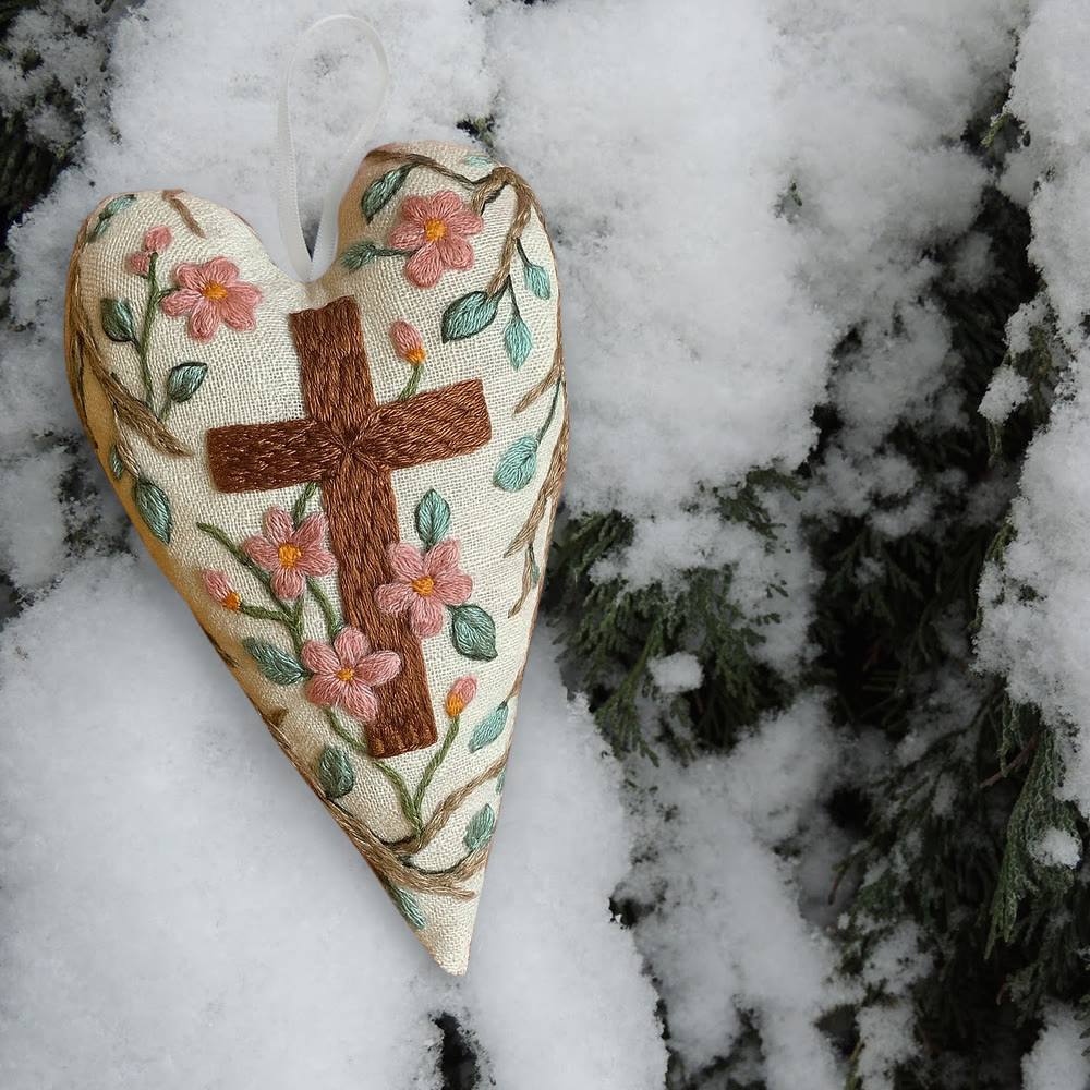 Rubbyoo Heart Embroidery Kit - Christian Cross | Religious Ornament | Diy Hanging Craft - image 6