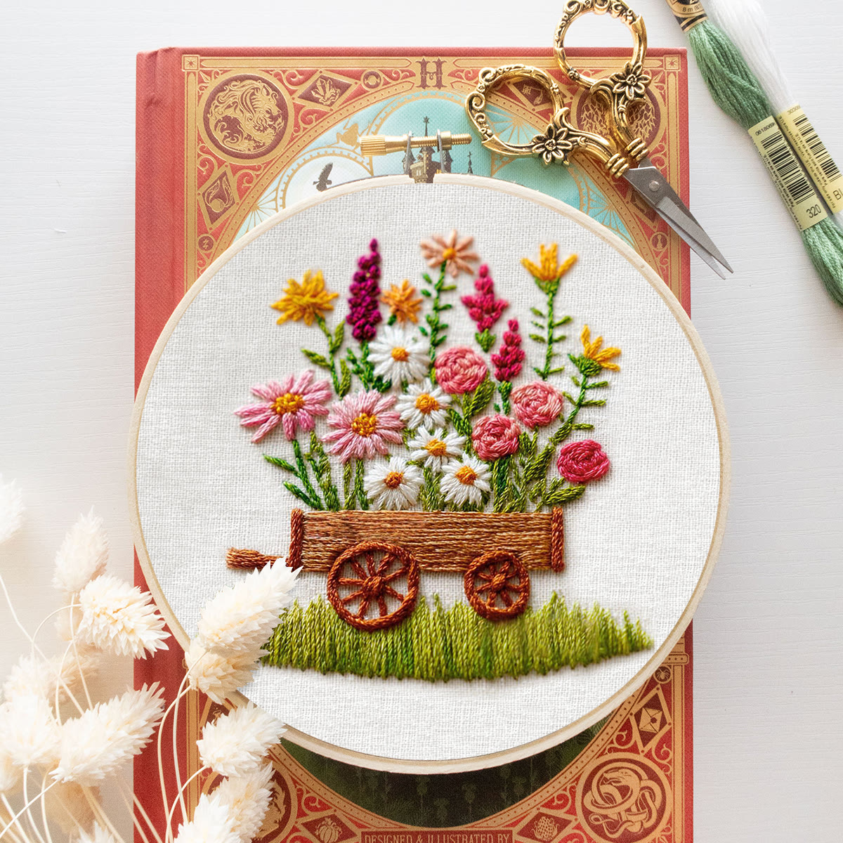 Rubbyoo Embroidery Kit - Wildflower Filled Cart | Creative Pastime | Charming Home Accent - image 12