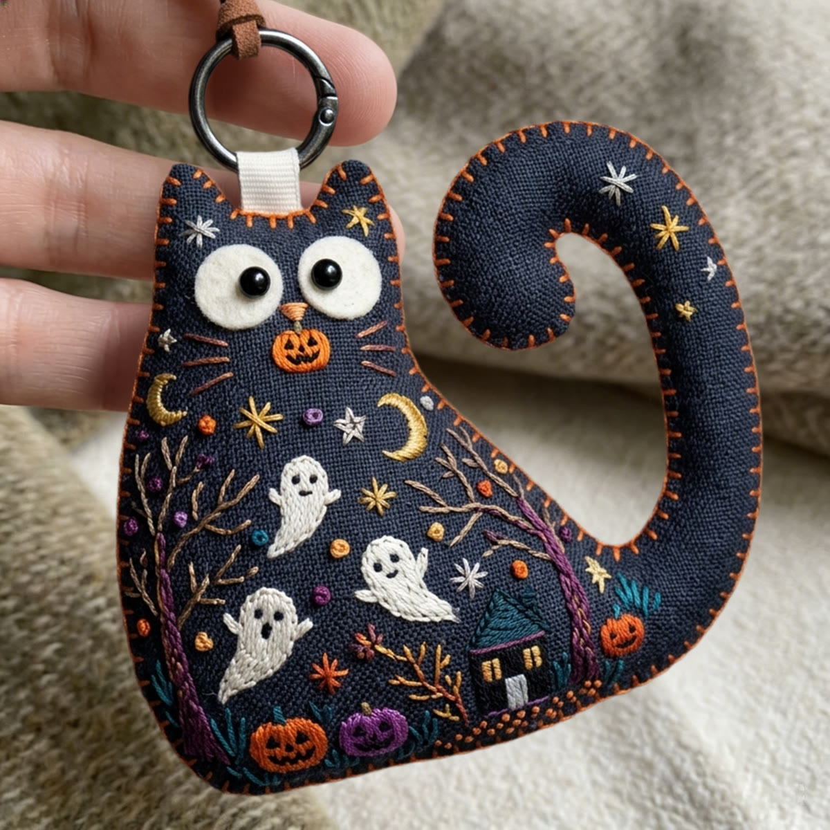 Rubbyoo Cat Embroidery Kit - Haunted Cottage | Whimsical Gothic Gift | Witchy Bag Charm - image 7