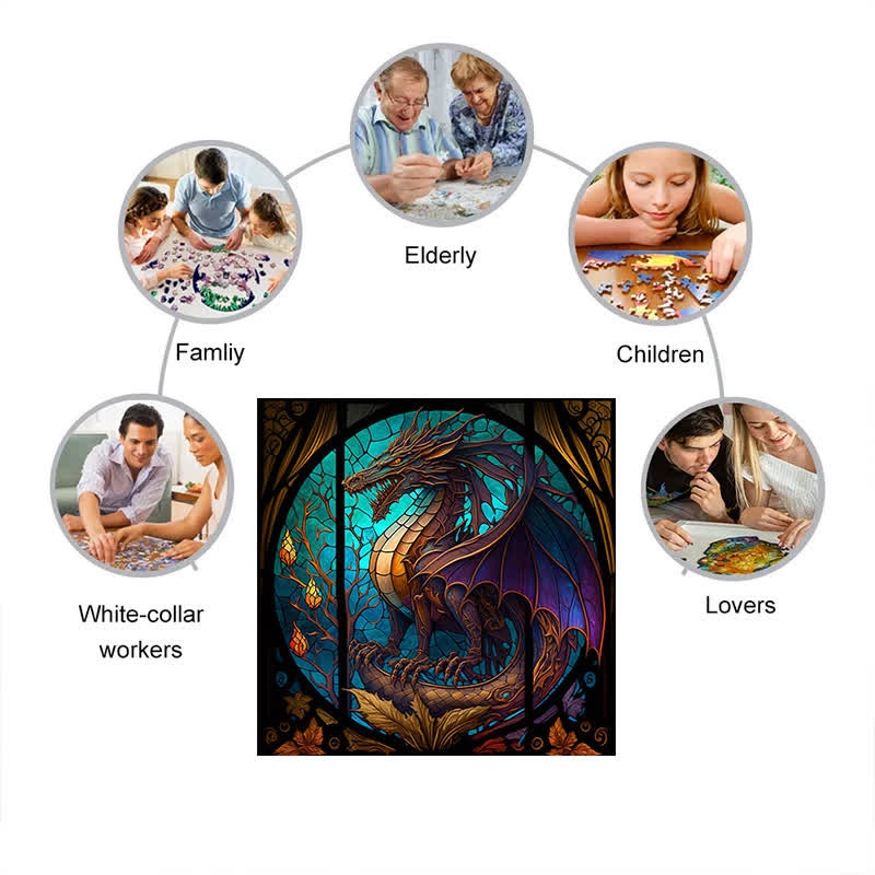 Rubbyoo Dragon Stained -2 Wooden Jigsaw Puzzle