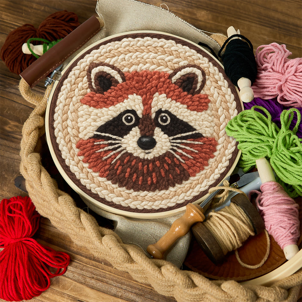 Cheerful Raccoon Face Punch Needle Kit – Whimsical Handcraft Project | Delightful Tabletop Trinket - image 12