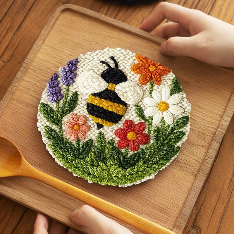 Bee With Flower Punch Needle Kit - Beautiful Decorative Art | Unique Handmade Coaster - 5 inch Coaster Kit - image 10