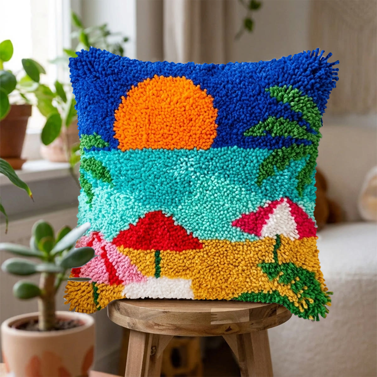 Rubbyoo Latch Hook Pillow Kit - Summer Beach | Perfect For Craft Lover | Unique Mother Gift  - image 5