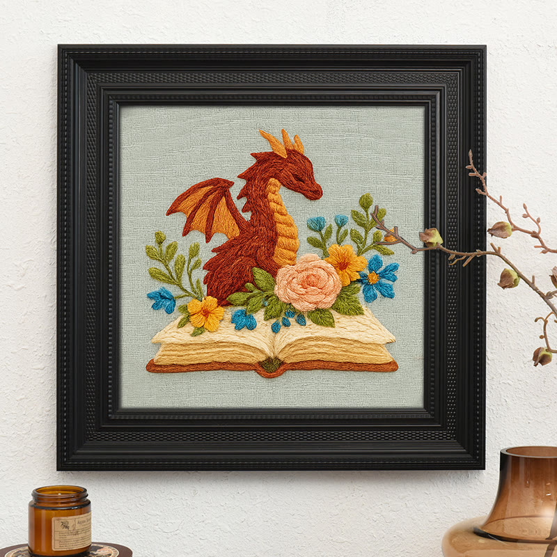 Rubbyoo Embroidery Kit - Dragon With Floral Books | Beginner Friendly Artwork | Unique Animal Collection  - Embroidery Kit Plus An Extra Frame - image 9