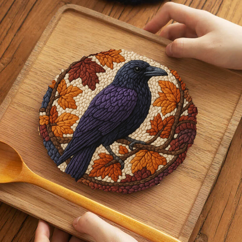 Autumn Raven Punch Needle Kit - Diy Holiday Ornament | Handmade Craft For Bird Lover  - 5 inch Coaster Kit - image 9